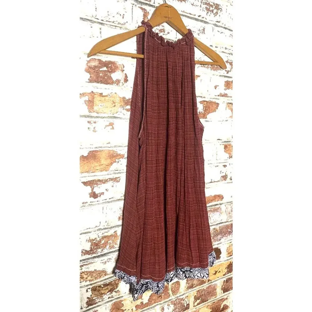 Free People Ruffle & Tassle Flowy Oversized Cotton Gauzy Blend Tunic Mini Dress